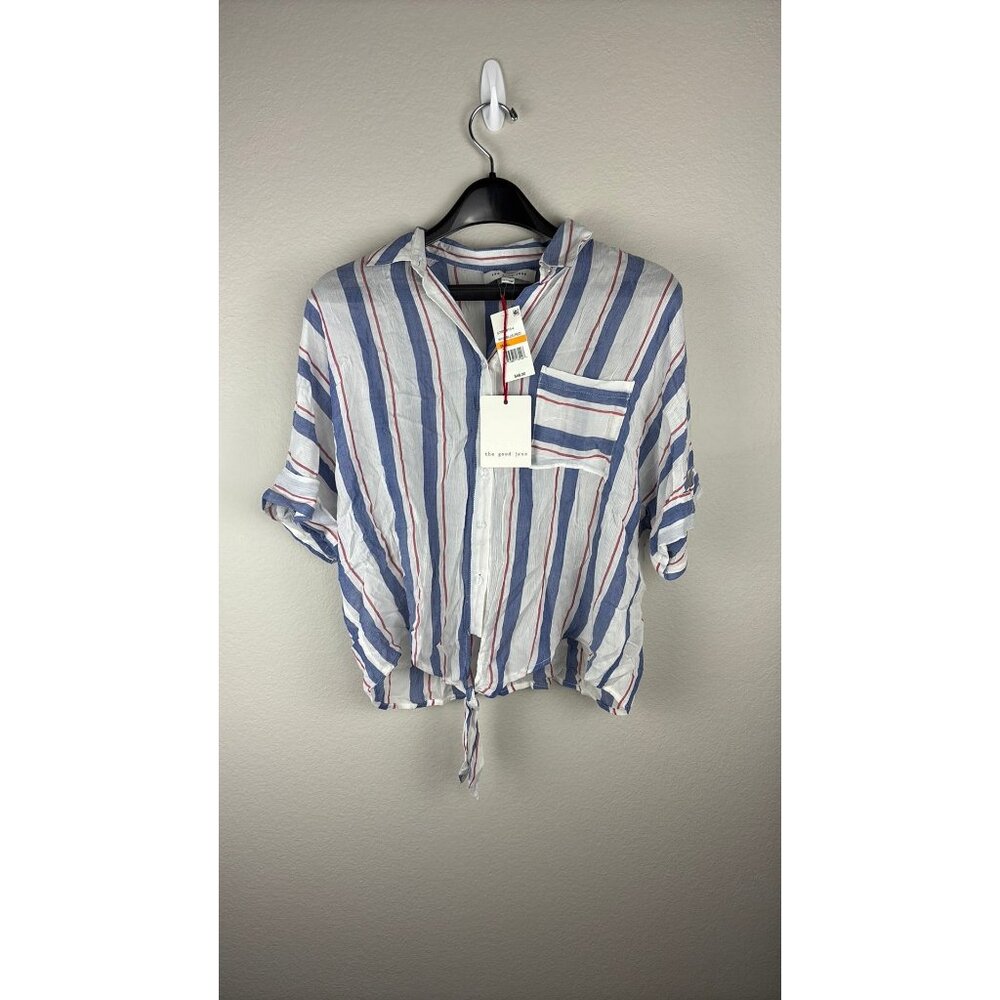 The Good Jane - Small - Relaxed Button-Down Shirt With Stripes & Drawstring